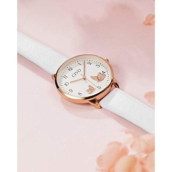 CIVO Women's Analog Quartz Watch, Waterproof Leather Strap Elegant Dress Watch - Picture 2 of 9